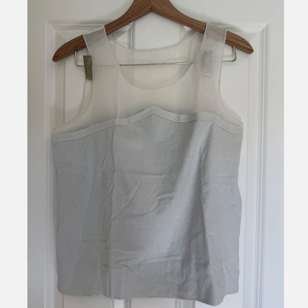 Chloe Top Sheer Neckline Sleeveless Grey Blue White Size Small